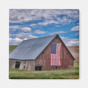 Farms Rustic Red Barn With American Flag Magnet