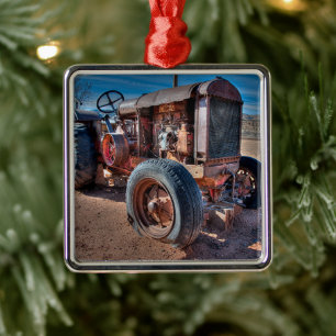 Farms Rusty Antique Tractor Metal Ornament