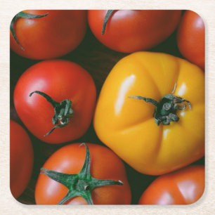 Farms Shiny Red & Yellow Tomatoes Square Paper Coaster