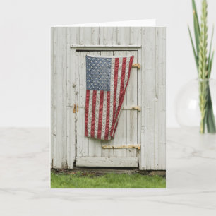 Farms   White Barn Door With American Flag Card