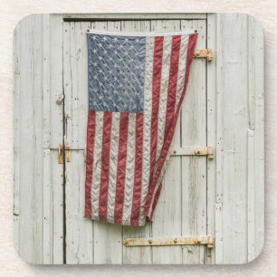 Farms White Barn Door With American Flag Coaster
