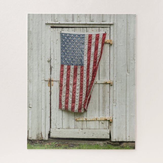 Farms | White Barn Door With American Flag Jigsaw Puzzle (Vertical)
