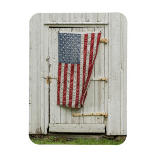 Farms   White Barn Door With American Flag Magnet
