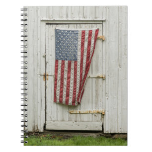 Farms White Barn Door With American Flag Notebook