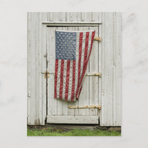 Farms White Barn Door With American Flag Postcard