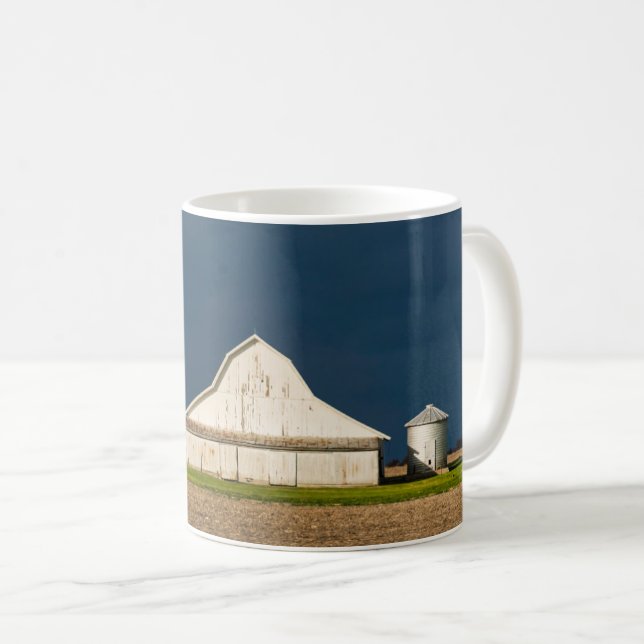 Farms | White Barn & Silo Coffee Mug (Front Right)