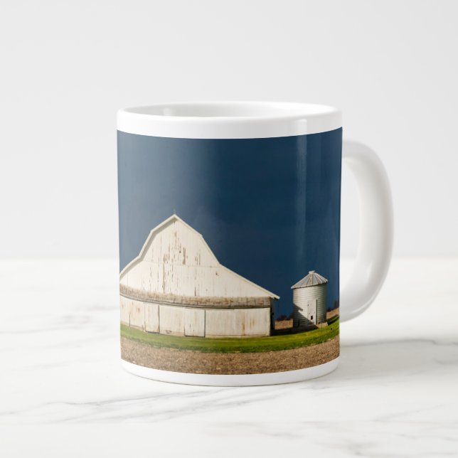 Farms | White Barn & Silo Large Coffee Mug (Front Right)