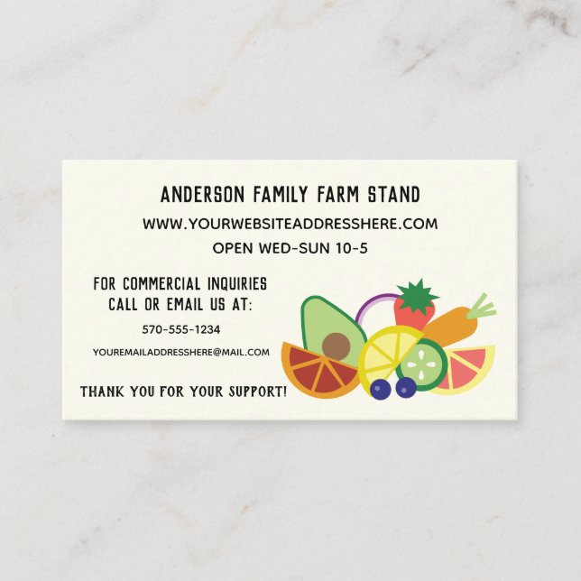 Farmstand CSA Farmers Market Modern Look Business Card (Front)