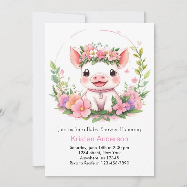 Farmyard Adventure Pink Piggy Girl Baby Shower Invitation (Front)
