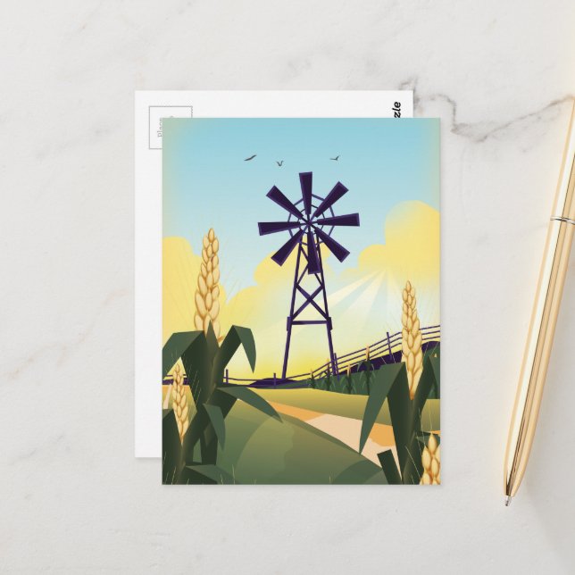 Farmyard and windmill postcard (Front/Back In Situ)