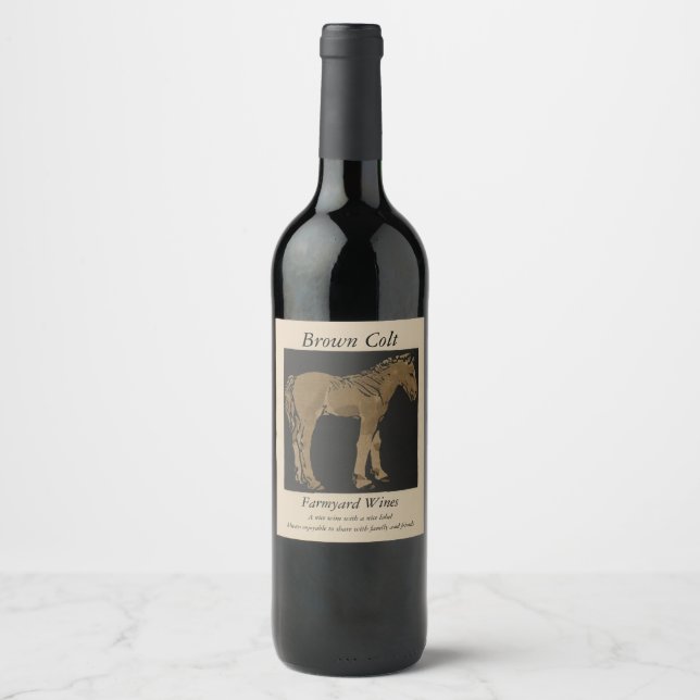Farmyard Brown Colt Template - Young Horse Wine Label (Front)
