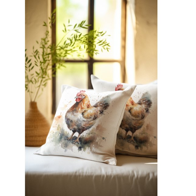 Farmyard Charm: Watercolor Chicken Art Cushion (Creator Uploaded)