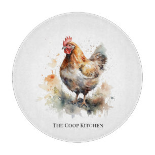Farmyard Charm: Watercolor Chicken Art Cutting Board