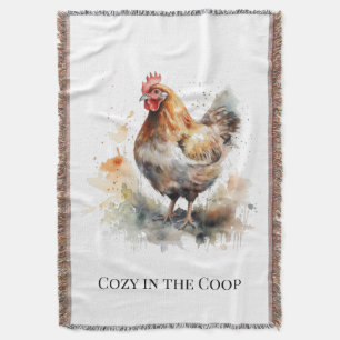 Farmyard Charm: Watercolor Chicken Art Throw Blanket
