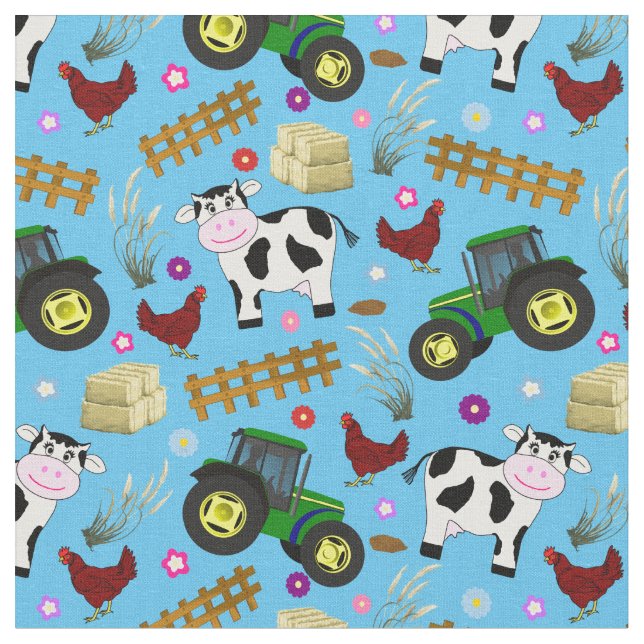 Farmyard Cow Pattern Fabric (Close Up)