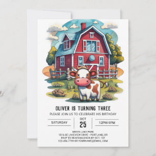 Farmyard Cow Watercolor Birthday Invitation