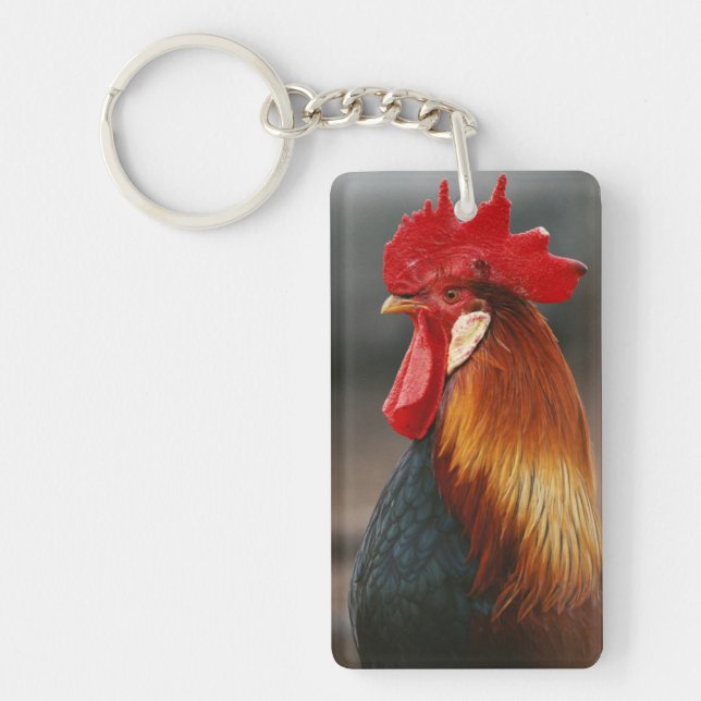 Farmyard Domestic Rooster Key Ring (Front)