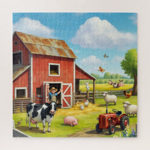 Farmyard Farmer Cow Chicken Tractor Pig Jigsaw Puzzle