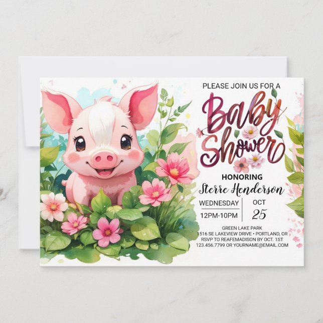 Farmyard Friends Celebrate Pig Fiesta Baby Shower Invitation (Front)