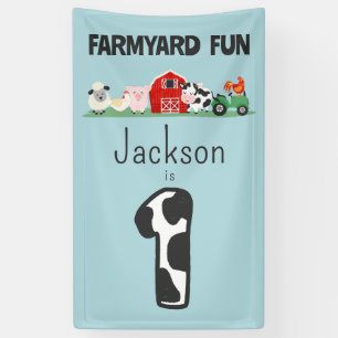 Farmyard Fun 1st Birthday Farm Animal Kids Banner