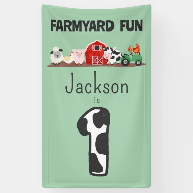 Farmyard Fun 1st Birthday Farm Animal Kids Banner (Vertical)
