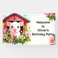 Farmyard Fun Cute Pink Pig Birthday Banner