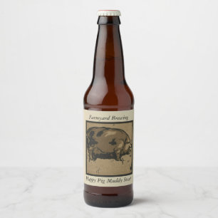 Farmyard Happy Pig Template Beer Bottle Label