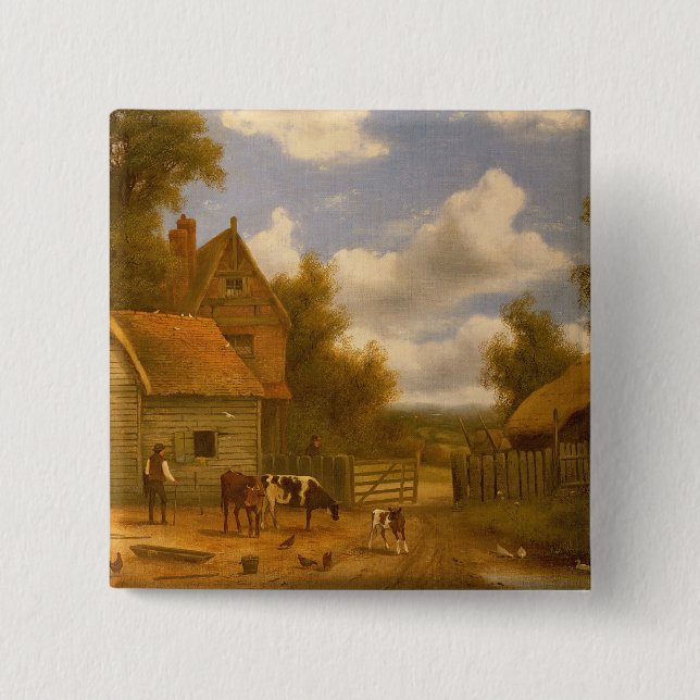 Farmyard Scene 15 Cm Square Badge (Front)