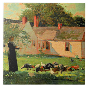 Farmyard Scene, famous artwork by Winslow Homer Ceramic Tile