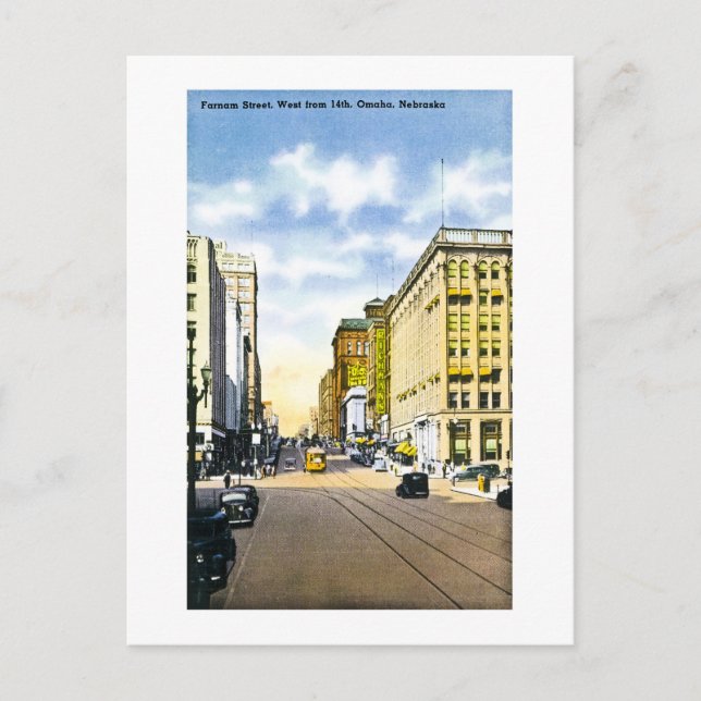 Farnam Street, West from 14th, Omaha, Nebraska Postcard (Front)