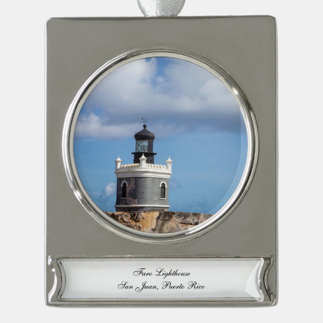 Faro Lighthouse Silver Plated Banner Ornament (Front)