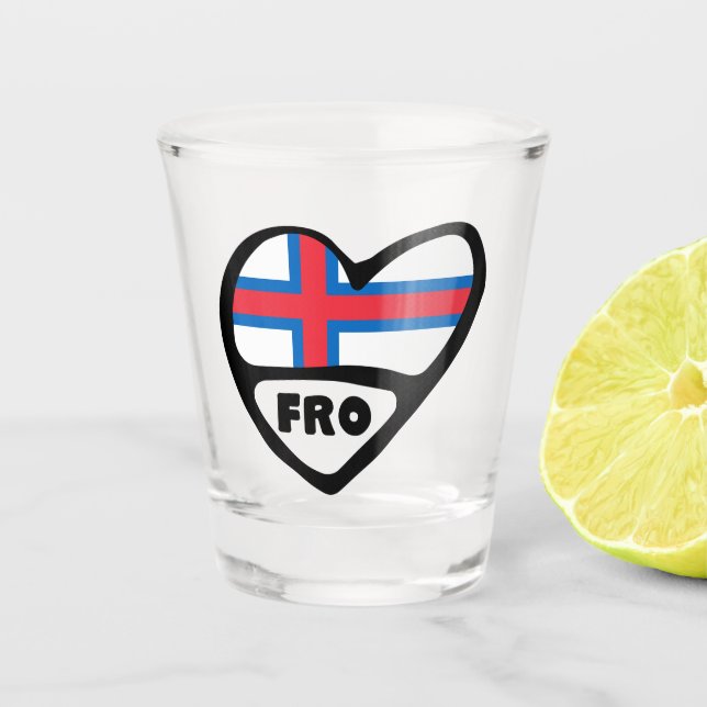 Faroe Islands Country Code Flag Heart, FRO Shot Glass (Front)
