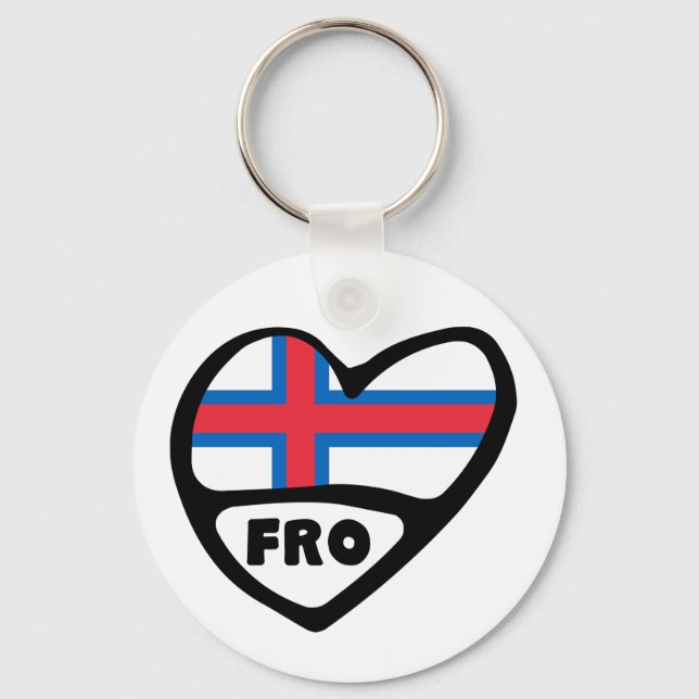 Faroe Islands Country Code Flag Heart Keyring, FRO Key Ring (Front)