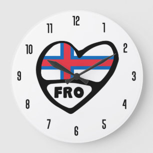 Faroe Islands Country Code FRO Flag Heart Large Clock