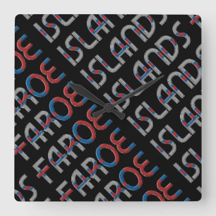 Faroe Islands Denmark Flag Colours Typography Square Wall Clock