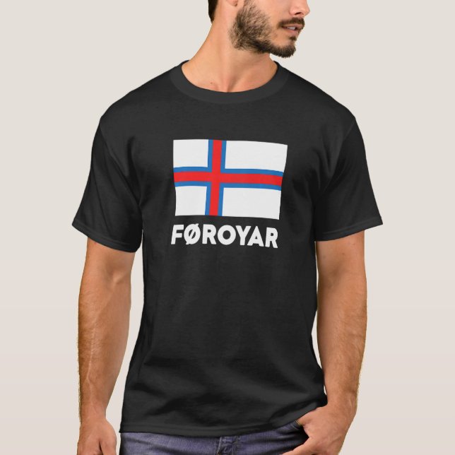 Faroe Islands Flag Føroyar White Blue Red T-Shirt (Front)