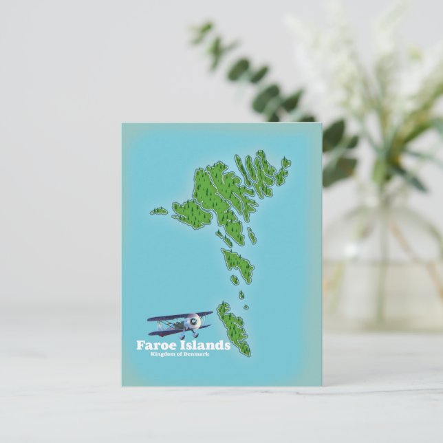 Faroe Islands Kingdom of Denmark map Postcard (Standing Front)