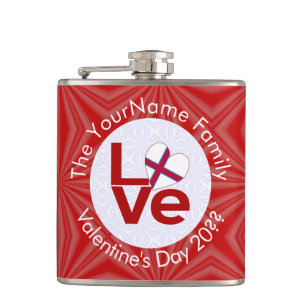 Faroe Islands Red LOVE Flag Personalised Hip Flask