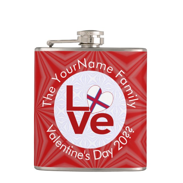 Faroe Islands Red LOVE Flag Personalised  Hip Flask (Front)