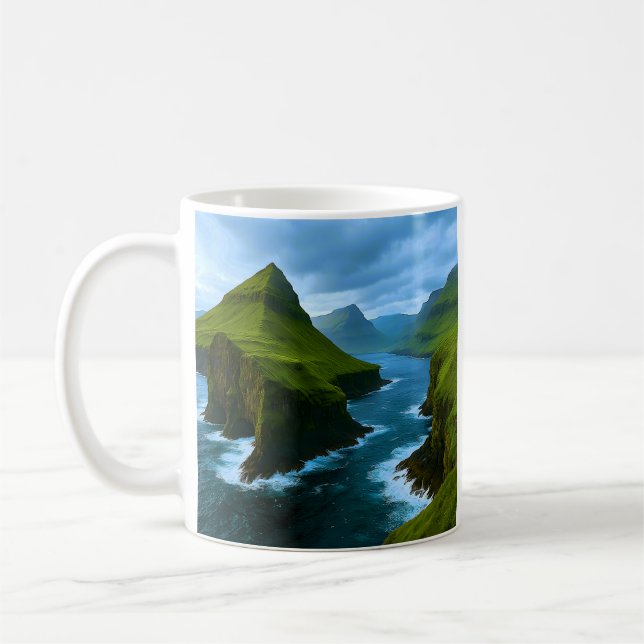 Faroe Islands Sea Cliffs Coffee Mug (Left)