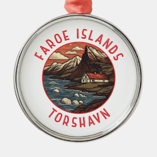 Faroe Islands Tórshavn Retro Distressed Circle Metal Ornament