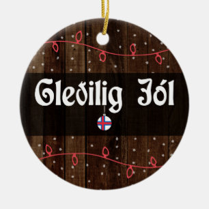 Faroese Merry Christmas, Gleðilig jól Rustic Sty Ceramic Ornament