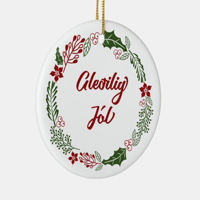 Faroese Merry Christmas Wreath, Gleðilig Jól Ceramic Ornament (Right)