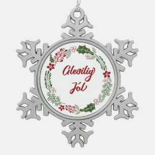 Faroese Merry Christmas Wreath, Gleðilig Jól Snowflake Pewter Christmas Ornament
