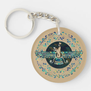 Farohar - Faravahar - Fravashi Marble and Gold Key Ring