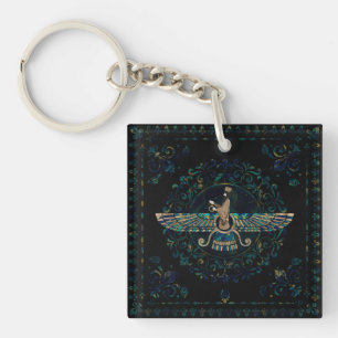 Farohar - Faravahar - Fravashi Marble and Gold Key Ring