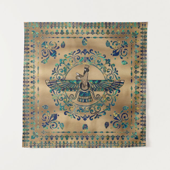 Farohar - Faravahar - Fravashi Marble and Gold Tapestry (Front)