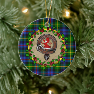 Farquharson Clan Badge & Tartan Personalised Xmas Ceramic Ornament