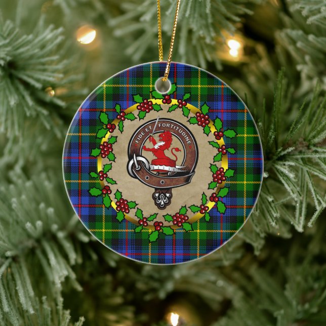 Farquharson Clan Badge & Tartan Personalised Xmas  Ceramic Ornament (Tree)