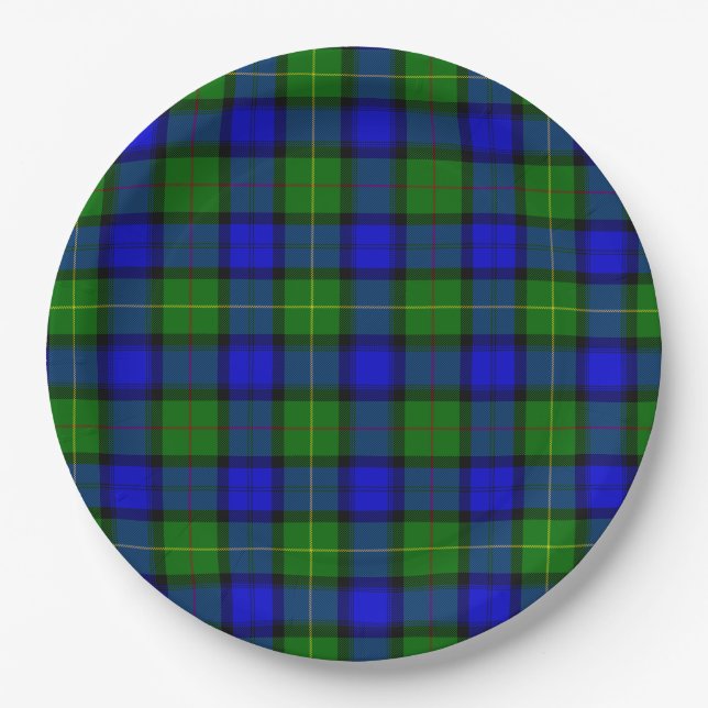 Farquharson tartan blue green plaid paper plate (Front)